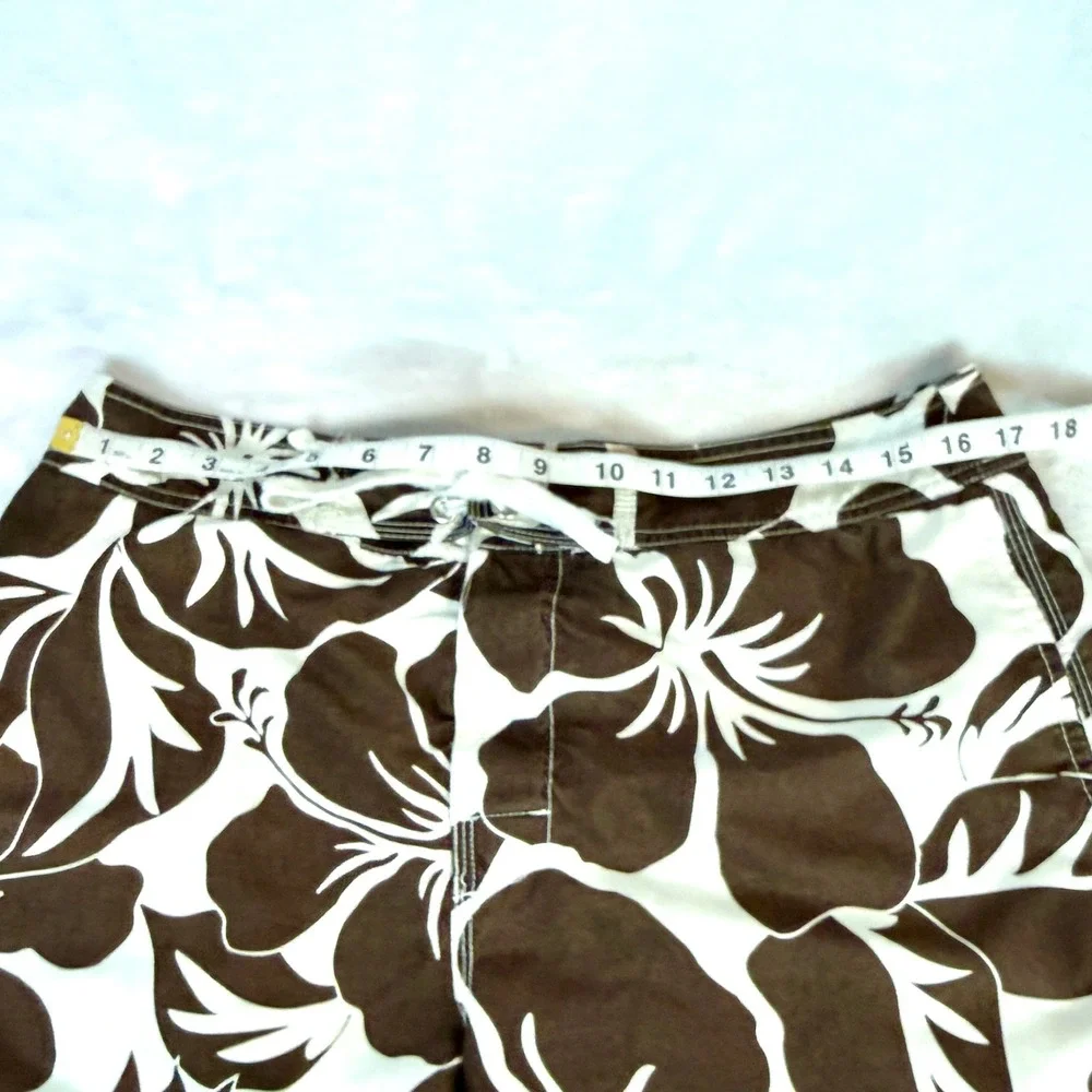 Gap Men's Swim Trunks M Brown White Tropical Floral Board Shorts Drawstring